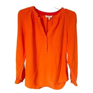 Banana Republic Women's Blouse Tunic Sz XS Orange V Neck Fall Long Sleeve Work
